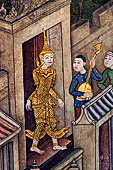 Bangkok Wat Pho, mural paintings of the vhian of the Reclining Buddha.